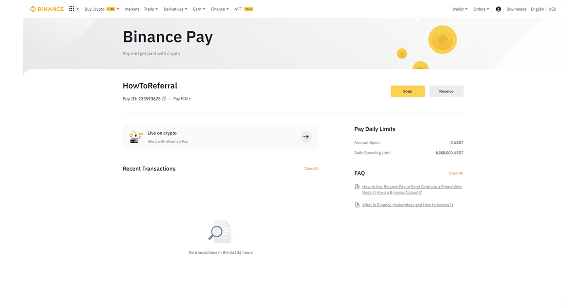 Select the amount to send on Binance Pay